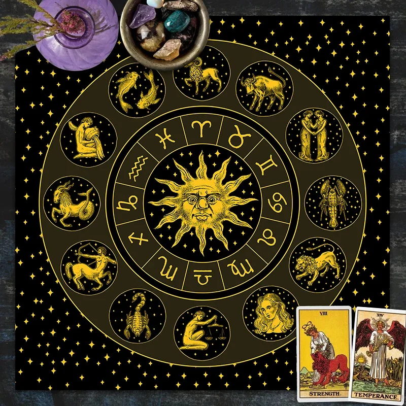 Zodiac Party Games - Tarot Cloth Gold Sun Zodiac Velvet