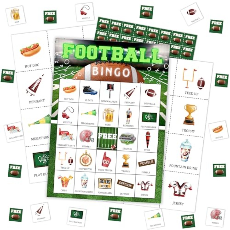 Party Games Large Groups - Football Party Bingo Game Card, Soccer
