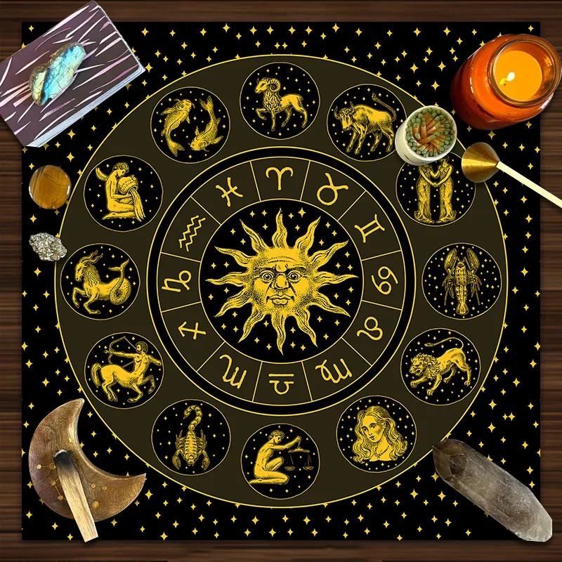 Tarot Cloth Gold Sun Zodiac Ve - Zodiac Party Games ulasan dan harga