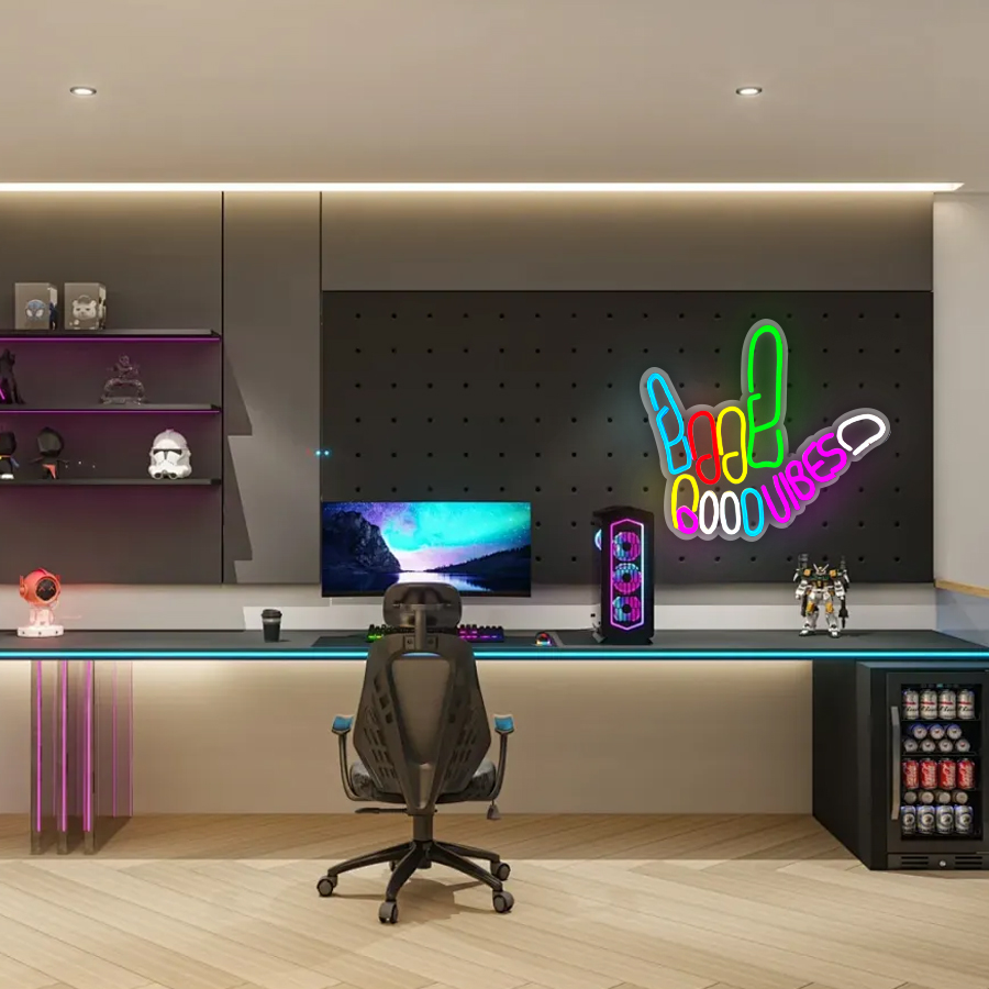 Good Vibes Peace Hand Neon Sig - Party Games On Switch ulasan dan harga